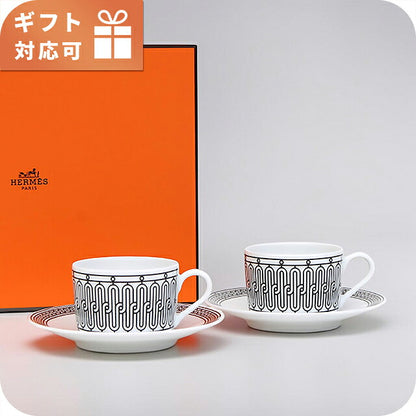 Hermes Tea Cup &amp; Saucer Brand HERMES H Deco Tea C-S Pair 37016 White HER37016011