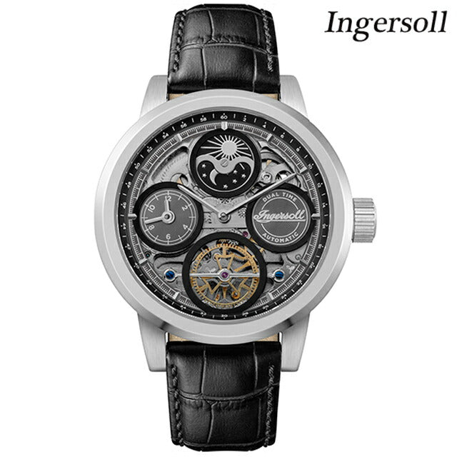 インガソール ザ アーク 自動巻き 腕時計 ブランド メンズ ムーンフェイズ オープンハート INGERSOLL I16001 アナログ ブラック スケルトン 黒 I16001