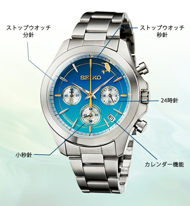 日本野鳥の会 創立90周年記念 翡翠ウオッチ セイコー コラボ クオーツ 電池式 腕時計 ブランド メンズ 数量限定 クロノグラフ 51396 IEI-51396