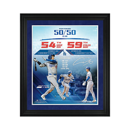 大谷翔平 54本塁打59盗塁達成記念 公式プリントサイン入りフォトフレーム ブランド 数量限定 51446 ブルー 小物 IEI-51446
