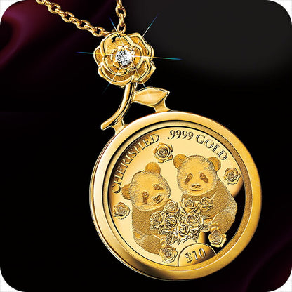 ネックレス レディース ブランド 友情の花束と双子パンダ金貨 純金コイン宝飾ペンダント ペンダント  発行限定 ダイヤモンド 動物 51541 ゴールド アクセサリー IEI-51541