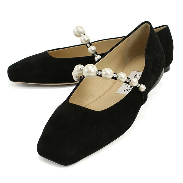 JIMMY CHOO ジミーチュウ シューズ ADE FLAT スエード パール付き Black スエード・フラットシューズ |ADE FLAT |2021