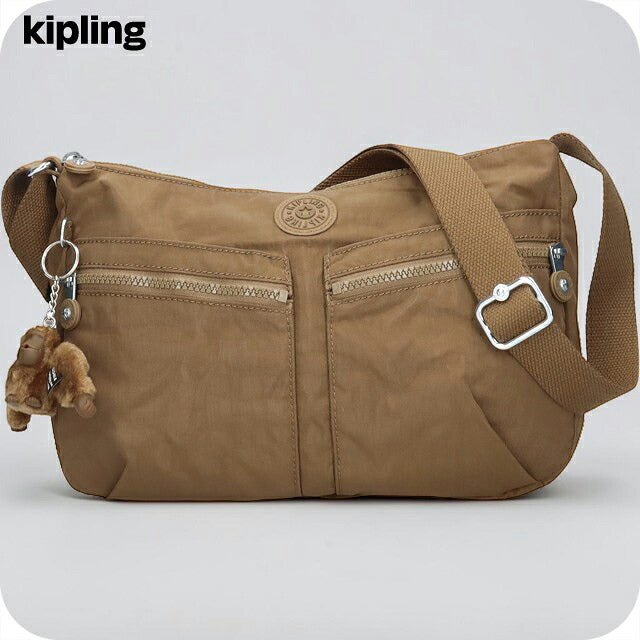 キプリング ショルダーバッグ レディース ブランド Kipling イゼラ ロゴ ワンポイント 無地 K02144-1NA Smooth Khaki K02144-1NA