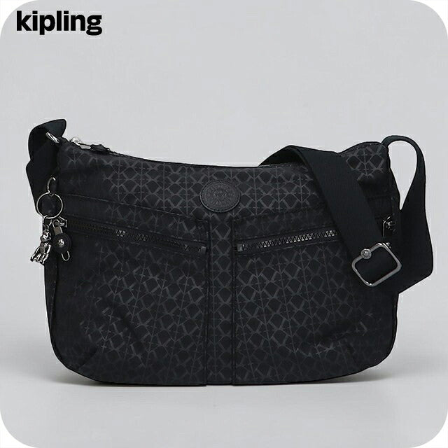 キプリング ショルダーバッグ レディース ブランド Kipling イゼラ ロゴ ワンポイント 総柄 K12592-K59 Signature Emb 黒 K12592-K59