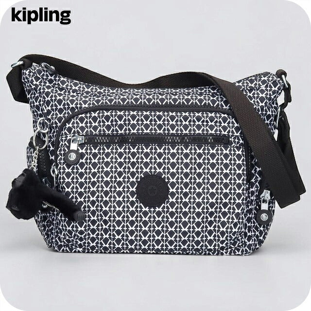 キプリング ショルダーバッグ レディース ブランド Kipling ギャビー S ロゴ ワンポイント 総柄 KI3759-DD2 Signature Print 黒 KI3759-DD2
