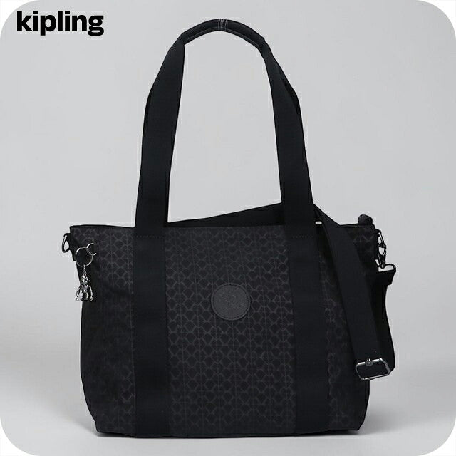 キプリング トートバッグ レディース ブランド Kipling アッセーニ S ロゴ ワンポイント 総柄 2WAY KI6232-K59 Signature Emb 黒 KI6232-K59