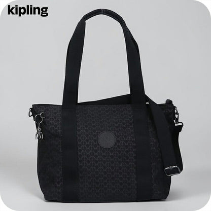 キプリング トートバッグ レディース ブランド Kipling アッセーニ S ロゴ ワンポイント 総柄 2WAY KI6232-K59 Signature Emb 黒 KI6232-K59