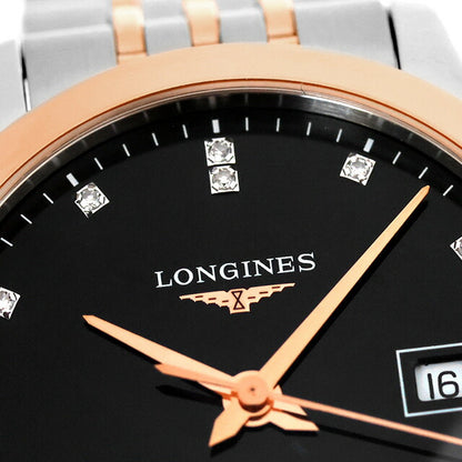 ロンジン レコード 自動巻き 腕時計 ブランド レディース LONGINES L2.321.5.57.7 アナログ ブラック シルバー ピンクゴールド 黒 スイス製 L2-321-5-57-7