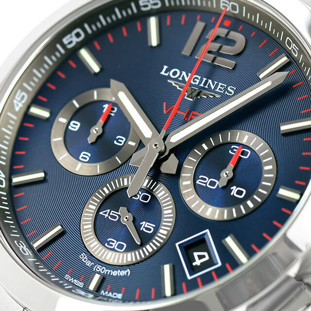 ロンジン コンクエスト V.H.P クォーツ 電池式 腕時計 ブランド メンズ クロノグラフ LONGINES L3.717.4.96.6 アナログ ブルー スイス製 L3-717-4-96-6