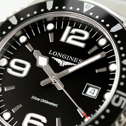 ロンジン ハイドロコンクエスト クォーツ 電池式 腕時計 ブランド メンズ LONGINES L3.730.4.56.6 アナログ ブラック 黒 スイス製 L3-730-4-56-6