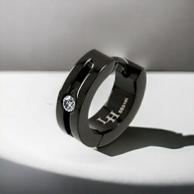 ピアス LION HEART 片耳 ステンレススチール CZ ユニセックス メンズ レディース LHMP001N ブラック アクセサリー 記念品 プレゼント ギフト LHMP001N