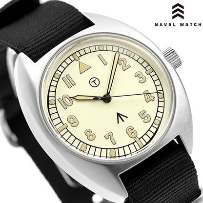 ナバルウォッチ Naval military watch Royal Air Force Type クォーツ 電池式 腕時計 ブランド メンズ NAVAL WATCH Mil-02C-BK アナログ アイボリーホワイト 白 Mil-02C-BK