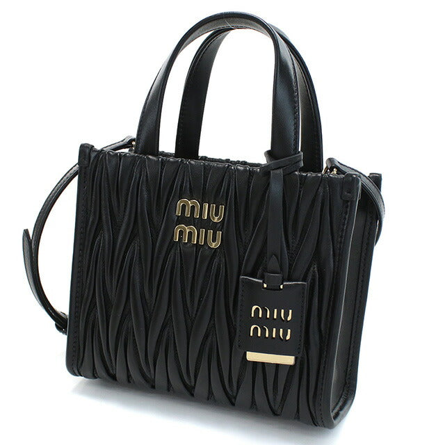 MiuMiu プラックギャザー入りデザインハンドバッグ取り外し可能ストラップ付き ミュウミュウ ハンドバッグ レディース ブランド MIUMIU レザー