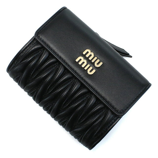 ミュウミュウ　折り財布　コンパクトウォレット　レザー　ブラック miu 送料無料 ミュウミュウ 3つ折り コンパクトウォレット 財布