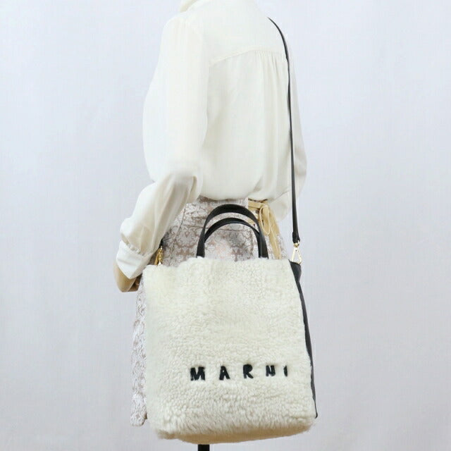 Marni 手提包女式小羊皮，皮革意大利 SHMP0018L1 白色包 MRNSHMP0018L1021