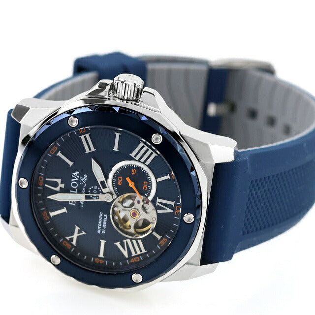 アウトレット ブローバ マリンスター 自動巻き 腕時計 ブランド メンズ オープンハート BULOVA 98A303 アナログ ネイビー OL-98A303