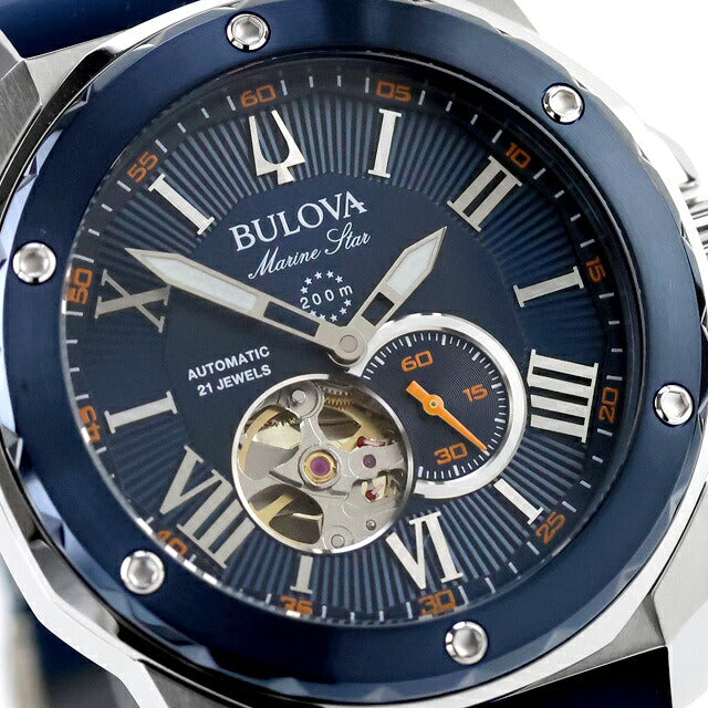 アウトレット ブローバ マリンスター 自動巻き 腕時計 ブランド メンズ オープンハート BULOVA 98A303 アナログ ネイビー OL-98A303