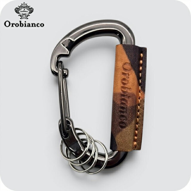オロビアンコ キーホルダー ブランド Orobianco カラビナ 革巻き キーリング ORKY-004MCA ブラック×迷彩キャメル ORKY-004MCA