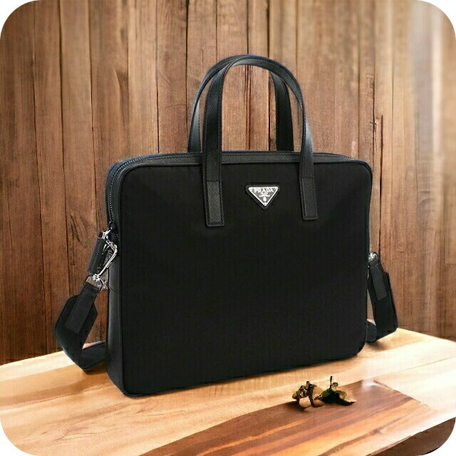 プラダ ブリーフケース メンズ TESSUTO+SAFFIANO ナイロン レザー イタリア 2VE368 NERO ブラック バッグ PRA2VE368021