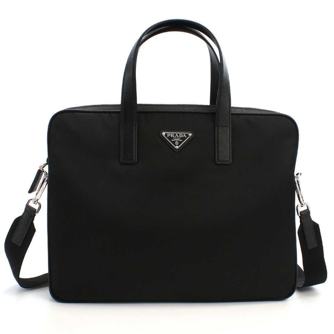 プラダ ブリーフケース メンズ TESSUTO+SAFFIANO ナイロン レザー イタリア 2VE368 NERO ブラック バッグ PRA2VE368021