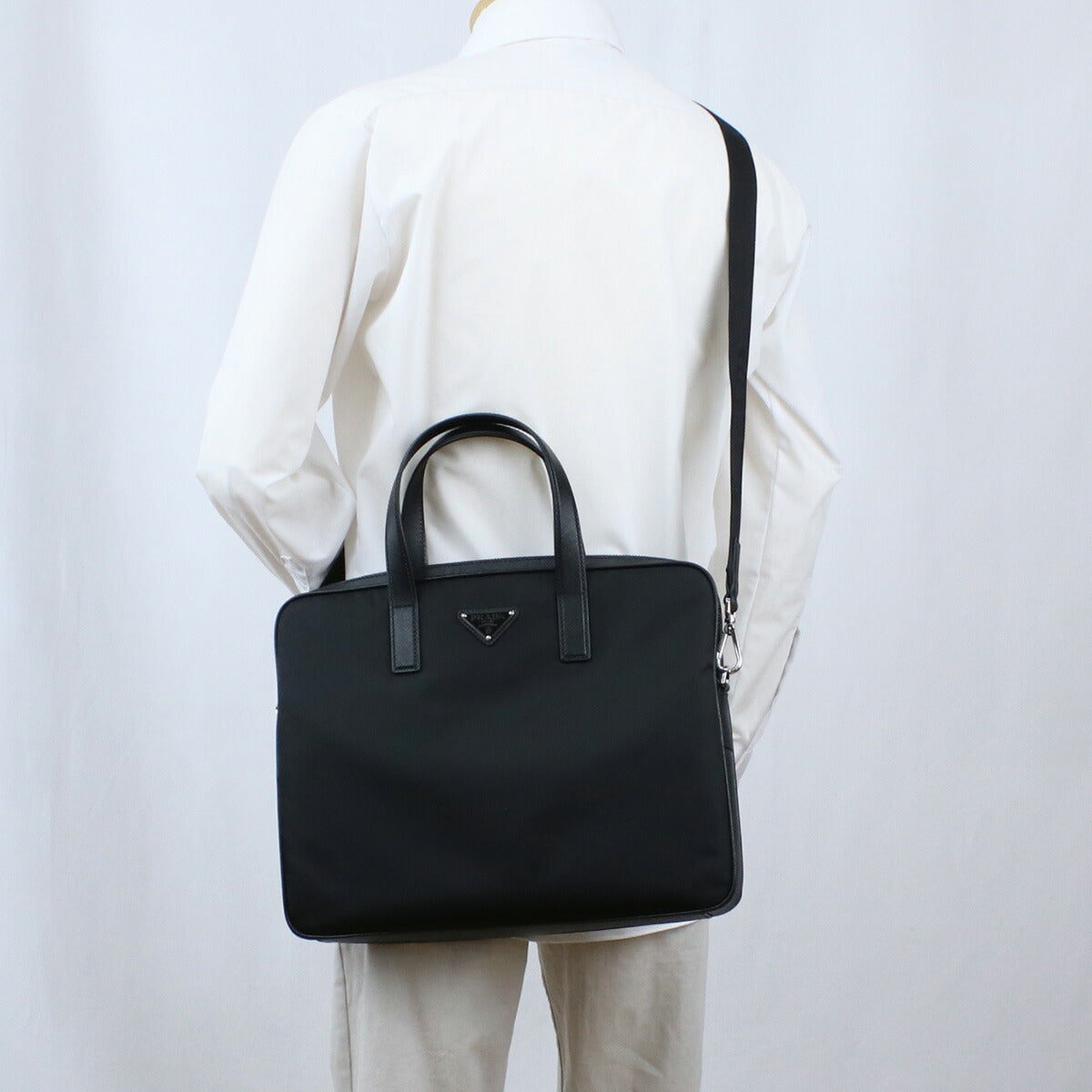 プラダ ブリーフケース メンズ TESSUTO+SAFFIANO ナイロン レザー イタリア 2VE368 NERO ブラック バッグ PRA2VE368021