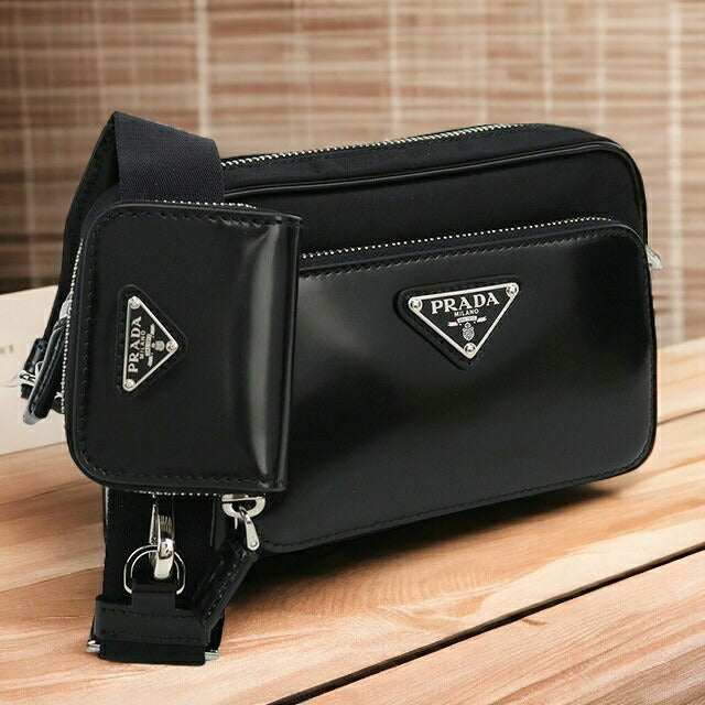 プラダ 斜め掛けショルダーバッグ メンズ ブランド TESSUTO SPAZZOLATOレザー イタリア 2VH172 NERO ブラック バッグ PRA2VH172011