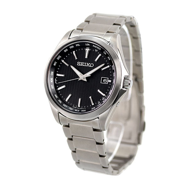 精工观看太阳能无线电钛世界时间观看品牌的日本制造SBTM291 Seiko Black SBTM291