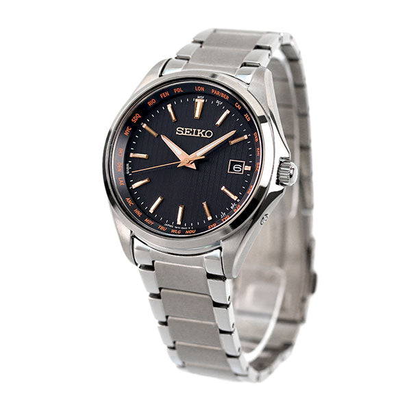 精工观看太阳能无线电钛世界时间观看品牌的日本制造SBTM293 Seiko Black SBTM293