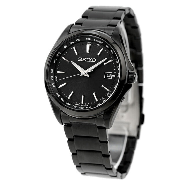 与世界时间功能太阳能电台观看品牌Seiko SEIKO SBTM333全黑SBTM333