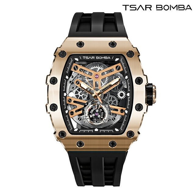 サーボンバ TB8208 エレメンタルシリーズ 自動巻き 腕時計 ブランド メンズ オープンハート TSAR BOMBA TB8208A-07 アナログ ローズゴールド ブラック 黒 TB8208A-07