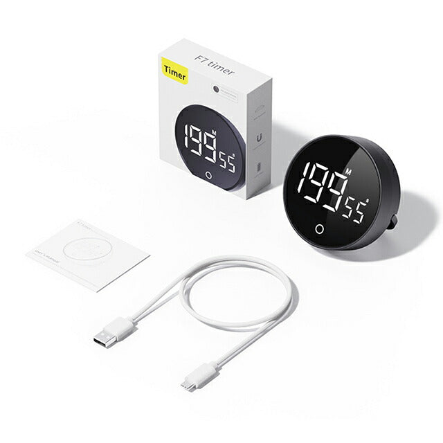 Kitchen Timer Digital Dial Type Easy to See Volume Adjustment Round Magnetic Stylish Cute Cute Compact Small Rechargeable (Type C) No Batteries Required Black White 2WAY For Studying TIMER-F7 Selectable Models
