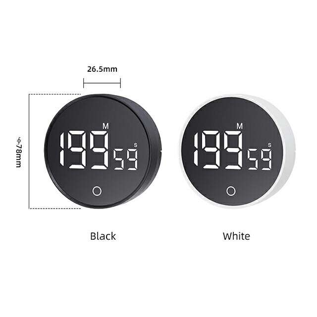 Kitchen Timer Digital Dial Type Easy to See Volume Adjustment Round Magnetic Stylish Cute Cute Compact Small Rechargeable (Type C) No Batteries Required Black White 2WAY For Studying TIMER-F7 Selectable Models