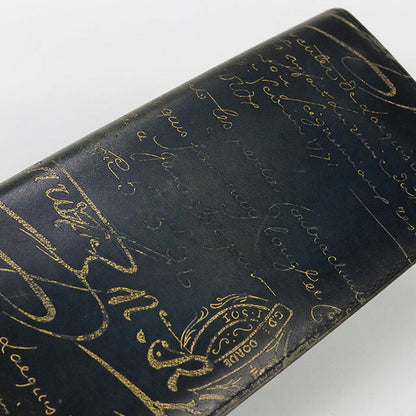 中古 ベルルッティ 長財布二折 メンズ ブランド BERLUTI カリグラフィ サンタル　フラップ　ロングウォレット ブラック 財布 USDBER102831011