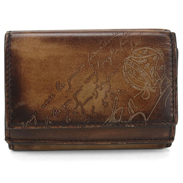 二手 Berluti Trifold 钱包 男士品牌 BERLUTI Acaju 翻盖紧凑型钱包 棕色钱包 USDBER104635011