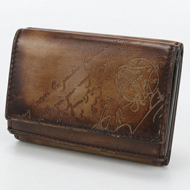 二手 Berluti Trifold 钱包 男士品牌 BERLUTI Acaju 翻盖紧凑型钱包 棕色钱包 USDBER104635011