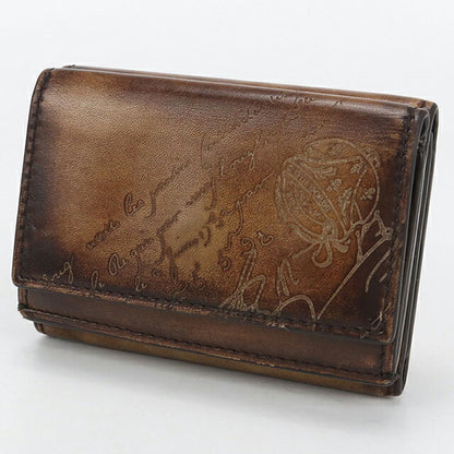二手 Berluti Trifold 钱包 男士品牌 BERLUTI Acaju 翻盖紧凑型钱包 棕色钱包 USDBER104635011