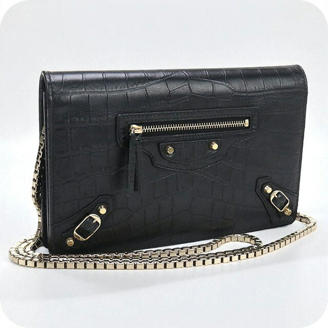 中古 バレンシアガ チェーンウォレット レディース ブランド BALENCIAGA レザー 444168 ブラック 財布 USDBG97423011