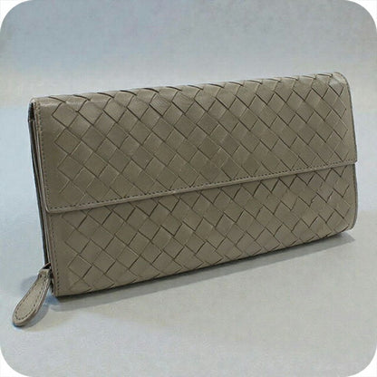 中古 ボッテガヴェネタ 長財布二折 レディース ブランド BOTTEGA VENETA イントレチャート ラージ フラップウォレット カーキ 財布 USDBO103590011