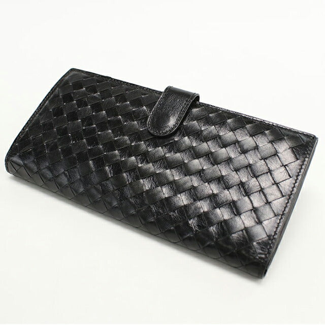 中古 ボッテガヴェネタ 長財布二折 レディース ブランド BOTTEGA VENETA イントレチャート Wホック レザー 134075 V5281 1000 ブラック USDBO103591011