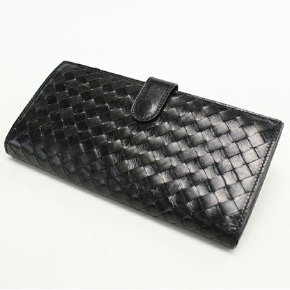 中古 ボッテガヴェネタ 長財布二折 レディース ブランド BOTTEGA VENETA イントレチャート Wホック レザー 134075 V5281 1000 ブラック USDBO103591011