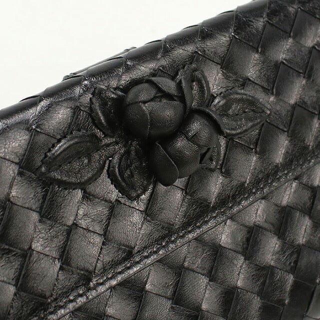中古 ボッテガヴェネタ 長財布二折 レディース ブランド BOTTEGA VENETA イントレチャート Wホック レザー 134075 V5281 1000 ブラック USDBO103591011
