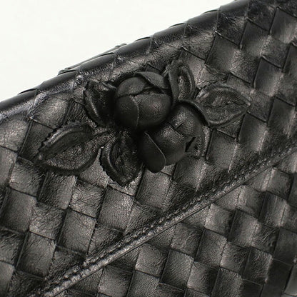 中古 ボッテガヴェネタ 長財布二折 レディース ブランド BOTTEGA VENETA イントレチャート Wホック レザー 134075 V5281 1000 ブラック USDBO103591011