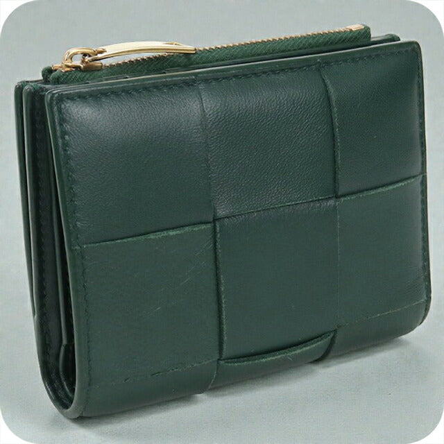 中古 ボッテガヴェネタ 二折財布 レディース ブランド BOTTEGA VENETA スモールカセット ファスナーウォレット グリーン 財布 USDBO105265011