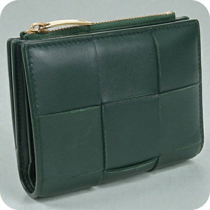 中古 ボッテガヴェネタ 二折財布 レディース ブランド BOTTEGA VENETA スモールカセット ファスナーウォレット グリーン 財布 USDBO105265011