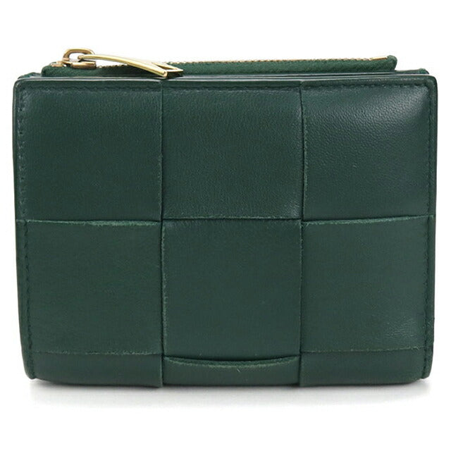 中古 ボッテガヴェネタ 二折財布 レディース ブランド BOTTEGA VENETA スモールカセット ファスナーウォレット グリーン 財布 USDBO105265011
