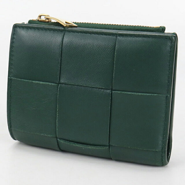 中古 ボッテガヴェネタ 二折財布 レディース ブランド BOTTEGA VENETA スモールカセット ファスナーウォレット グリーン 財布 USDBO105265011
