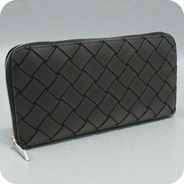 中古 ボッテガヴェネタ 長財布ラウンドファスナー メンズ ブランド BOTTEGA VENETA イントレチャート ジップアラウンドウォレット ブラック USDBO105422011