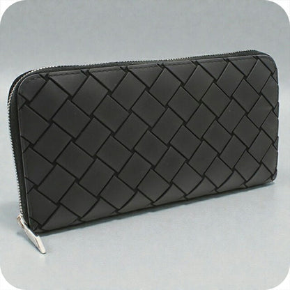 中古 ボッテガヴェネタ 長財布ラウンドファスナー メンズ ブランド BOTTEGA VENETA イントレチャート ジップアラウンドウォレット ブラック USDBO105422011