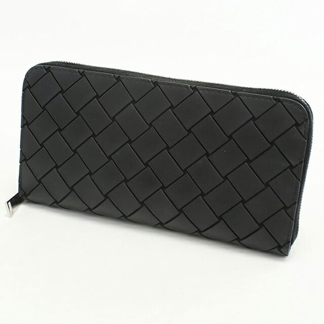 中古 ボッテガヴェネタ 長財布ラウンドファスナー メンズ ブランド BOTTEGA VENETA イントレチャート ジップアラウンドウォレット ブラック USDBO105422011