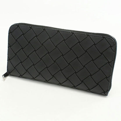 中古 ボッテガヴェネタ 長財布ラウンドファスナー メンズ ブランド BOTTEGA VENETA イントレチャート ジップアラウンドウォレット ブラック USDBO105422011